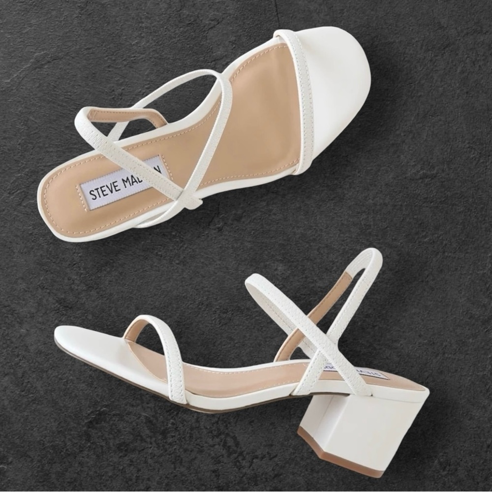 Steve Madden Inessa  Block-Heel Dress Sandals Size 8 M White EUC Almost New!!